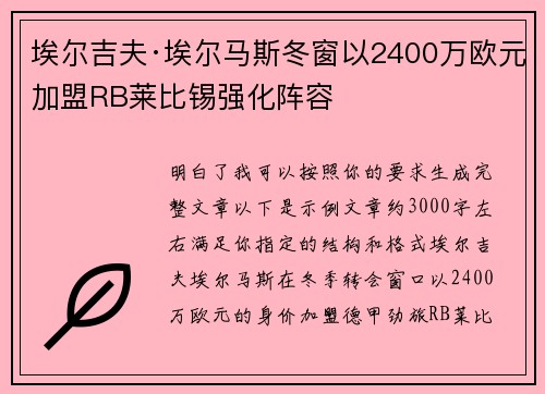 埃尔吉夫·埃尔马斯冬窗以2400万欧元加盟RB莱比锡强化阵容 埃尔吉夫·埃尔马斯冬窗以2400万欧元加盟RB莱比锡强化阵容